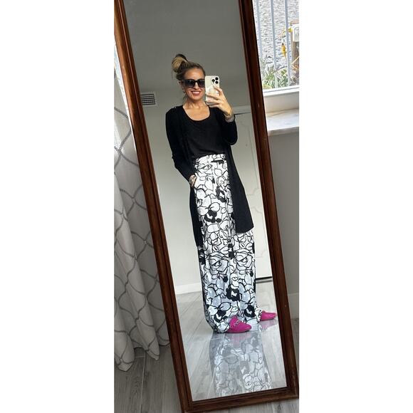 RONNY KOBO Black White Floral Printed Beachy Front Zip Button Fly Trouser Size 6 - Picture 13 of 14